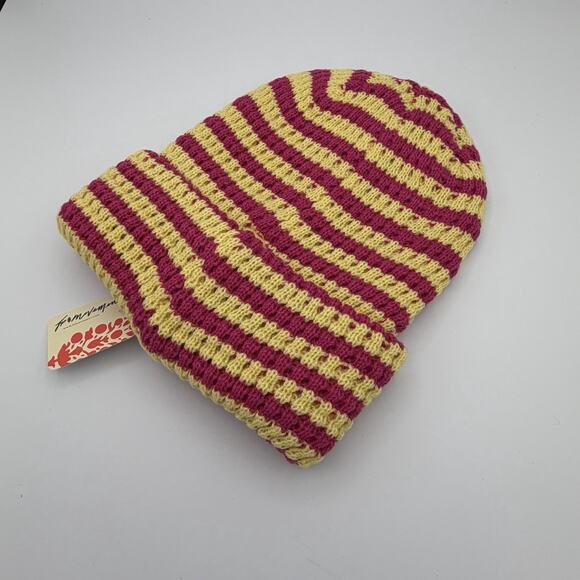 Free People Movement Stripe It Up Cool Down Beanie Size ALL NWT Rose/Yellow - Picture 9 of 9